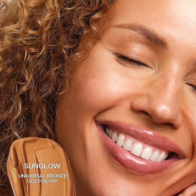 Saie Radiant Glow Duo - Dew Bronze Soft-Focus Liquid Bronzer in Spritz (0.4 oz) & Mini Glowy Super Gel Lightweight Illuminator in Sunglow (0.5 oz), Hydrating Makeup Essentials for a Sun-Kissed Glow