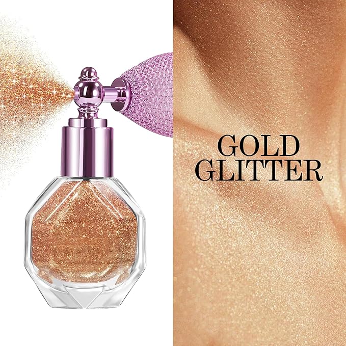 Shimmering Highlighter Powder Spray, Sparkle Powder High Gloss Spray for Face Body & Hair, Long-lasting Glitter Waterproof Face Highlighter Spray for Women Party or Daily Wear, 05