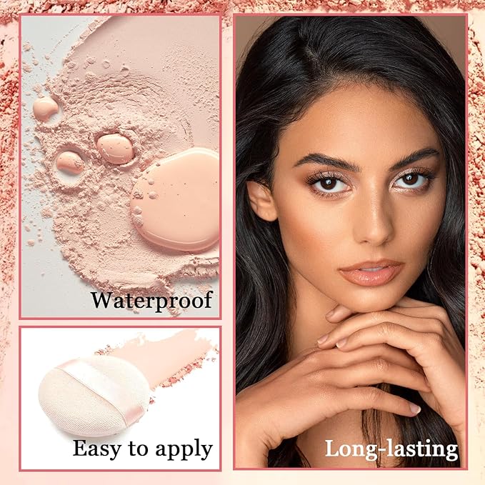 2PCS Loose Setting Powder with Cosmetic Brush,Waterproof Loose Powder Makeup,Natural Matte Translucent Powder Setting Powder,Oil Control Loose Face Powder for Women and Men