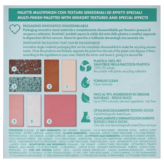 Pupa Milano Make-Up Palette S, 001 Tiffany, 0.28 oz - 7 Pan Eyeshadow Palette and Blush Palette with Matte, Shimmer Finish - Blendable Velvety Texture - Compact Travel-Friendly - Talc-Free Eye Makeup