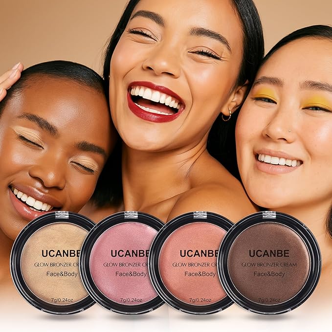 UCANBE Cream Bronzer for Face & Body, Natural Golden Sun-Kissed Glow Highlighter, Luminous Buildable Coverage for Long Lasting Bronzed Glow, Lightweight Brighten Contour Muti-Use Makeup Palette