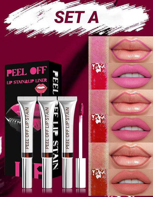 Erinde 3 Colors Peel Off Lip Liner Stain, Long Lasting Waterproof Lip Tattoo, Matte Finish Transfer-Proof Lip Stain for All Day Wear, Highly Pigmented Nude Lip Color, Vegan & Cruelty-Free, Set A