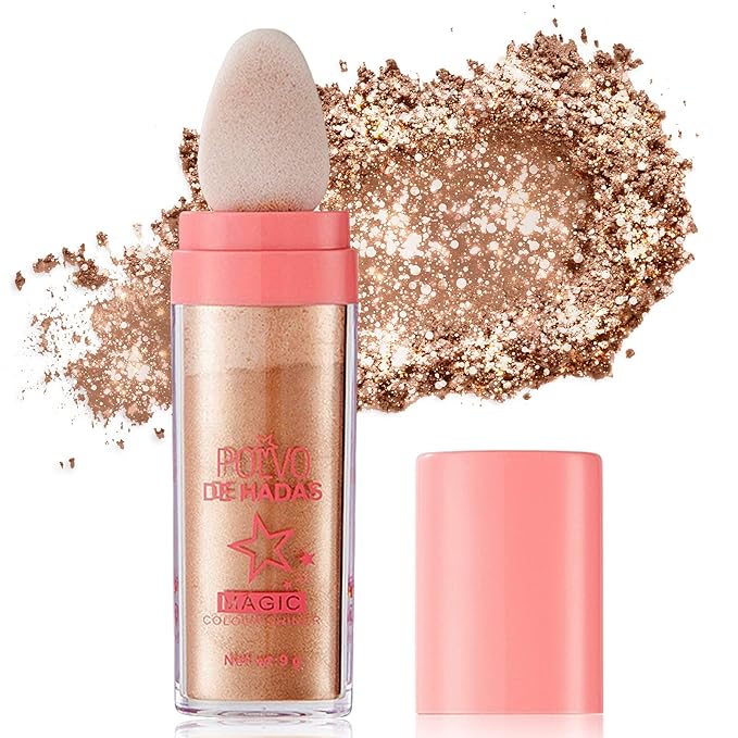 Ofanyia Highlighter Powder Stick, Polvo De Hadas Highlight Patting Powder, Body Brighten Glitter Shimmer Three-dimensional Sparkle Patting Powder for Face Eyes Lips Hair Body Glow Makeup