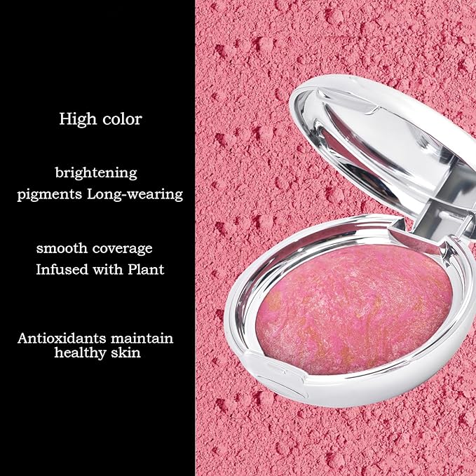 Baked Blush Marbleized Powder Blush for Cheeks, Creamy Lightweight Natural Finish, Infused with Vitamin E, Vegan & Cruelty Free, Talc Free - #002 CREAM ROSES