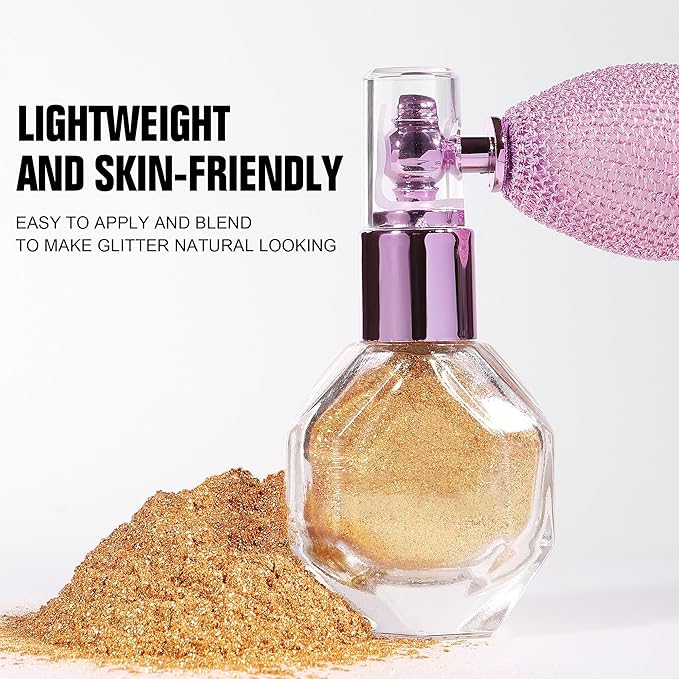 Shimmering Highlighter Powder Spray, Sparkle Powder High Gloss Spray for Face Body & Hair, Long-lasting Glitter Waterproof Face Highlighter Spray for Women Party or Daily Wear, 05