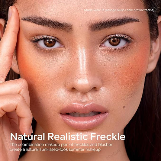 KYDA Freckle Blush Pen, Dark Brown Liquid Freckle + Coral Orange Blush Duo, Lasting Freckles Colors for Summer Sunkissed-look, Natural Lifelike Freckles Pen