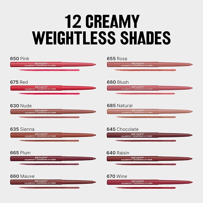Revlon Colorstay Lip Liner with Built-In Sharpener, Valentine's Day Makeup Gifts for Women, Longwear Rich Colors, Smooth Application, 685 Natural, 0.01 oz
