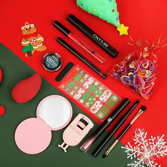 Makeup Advent Calendar 2024, DE'LANCI Christmas Surprise Makeup Gift Kit for Women,12 Days Christmas Countdown Calendar Beauty Box for Teens Girls, Xmas Cosmetic Starter Mystery Box, Cruelty Free