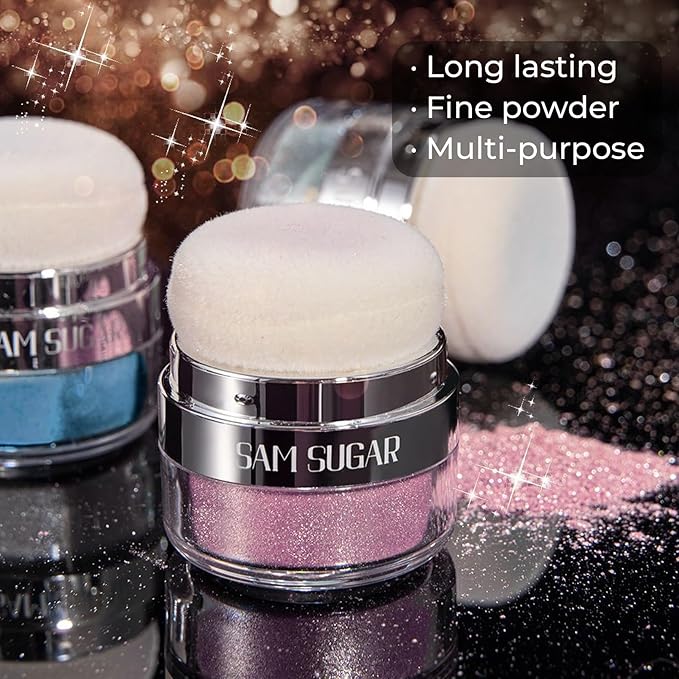 Body Shimmer Powder, Glitter Highlighter for Face, Liquid Highlighter Blush Body Glow Shimmer Powder Fairy Brightening Makeup Stick for Eyes, Hair (Purple, 1.13 Oz)