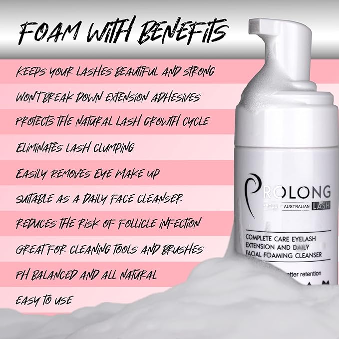 Eyelash Extension Shampoo & Brush - Large 100ml Bottle - Gentle Foaming Cleanser Lash Wash for Extensions and Natural Lashes - Safe Daily Makeup Remover - Paraben & Sulphate Free - Salon & Home Use