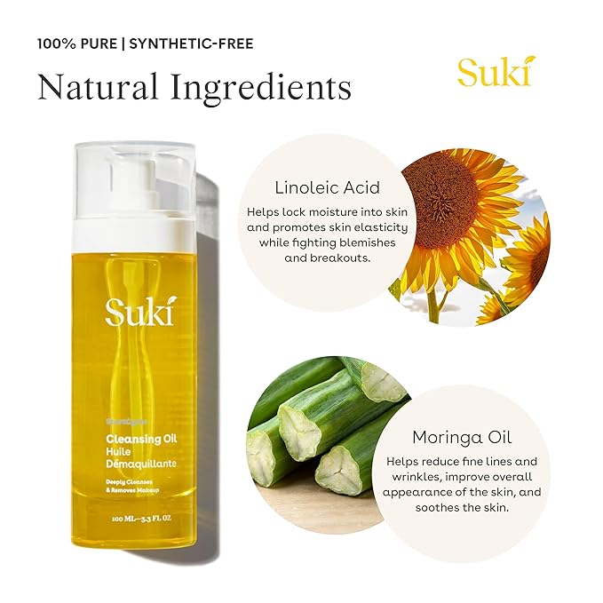 Suki Cleansing Oil 4 Fl Oz, Makeup Remover, Facial Cleanser, Prevents Breakout and Hydrates
