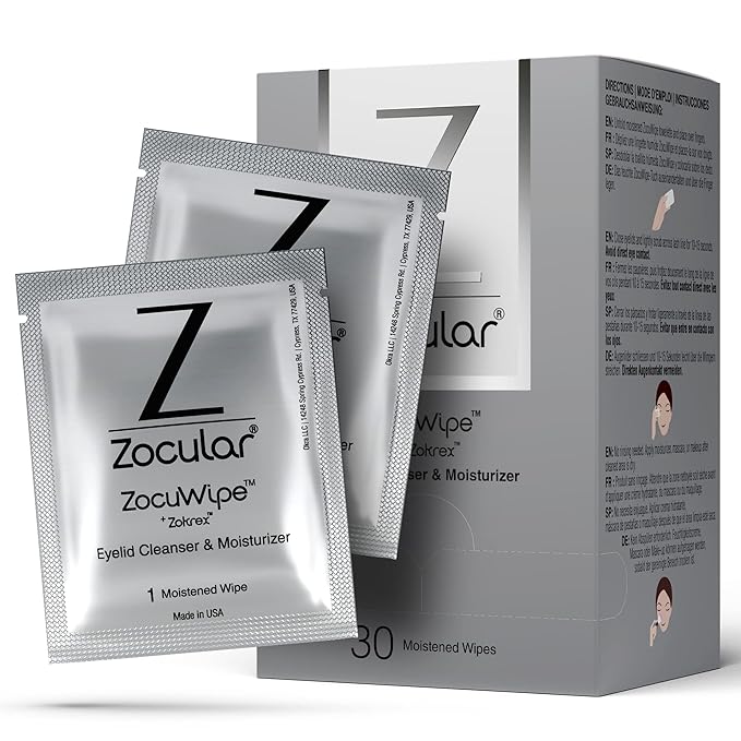 Zocuwipe Eyelid Wipes with Okra Complex - Eyelid Cleanser and Moisturizer Pads 30ct + Zocufill Elixir Eye Gel and Face Serum