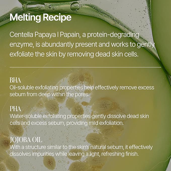 GREEN PAPAYA Pore Deep Cleansing Balm, Makeup Remover, Gentle Exfoliating, Pore Cleaner, Black Head Remover for Face, Oil Cleanser with Jojoba Oil, Korean Skin Care, 2.87oz