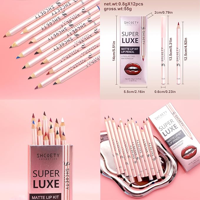 12 Colors Matte Lip Liner Pencil Set, 12Pcs Creamy Nude Lip Liner, Smooth Long Lasting Waterproof High Pigmented Lip Makeup Pencil