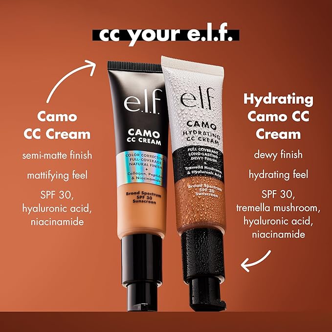 e.l.f. Hydrating Camo CC Cream, SPF 30, Color Correcting Full Coverage Foundation For A Dewy Finish, Vegan & Cruelty-Free, Tan 425 N