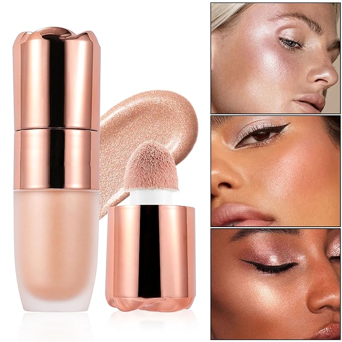 Liquid Glitter Highlighter, Cream Contour Stick Makeup Highlighter Rose Contouring Stick for Face & Body, Glow Long-Lasting Waterproof Multi-Use Highlight & Contour Beauty Wand for Women(#07)
