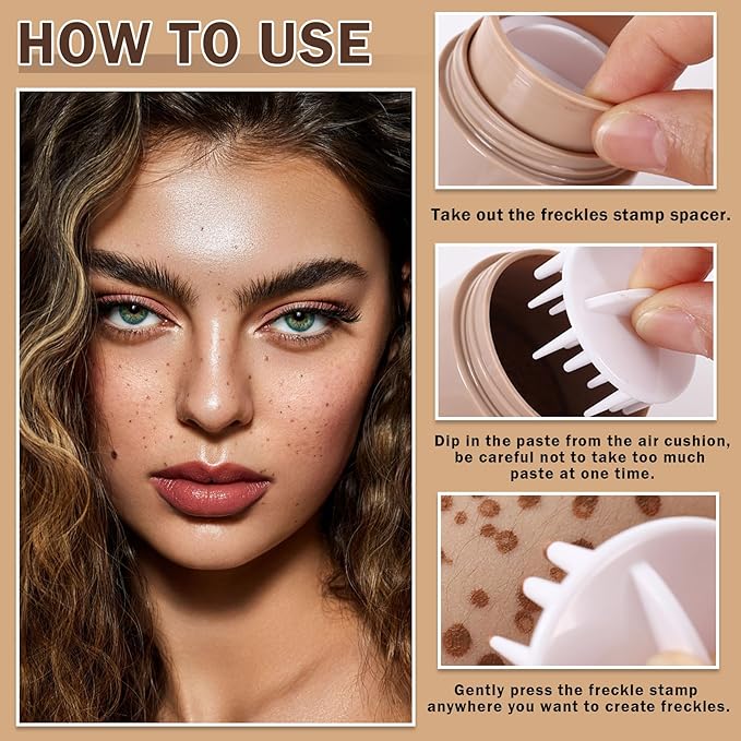 Freckle Pen Fake Freckle Stamp Natural-Looking Quick Dry Cover Blemishes Waterproof Long Lasting Faux Freckles Cushion for Trendy Wild Sunburn Nude Makeup #Saddle Brown