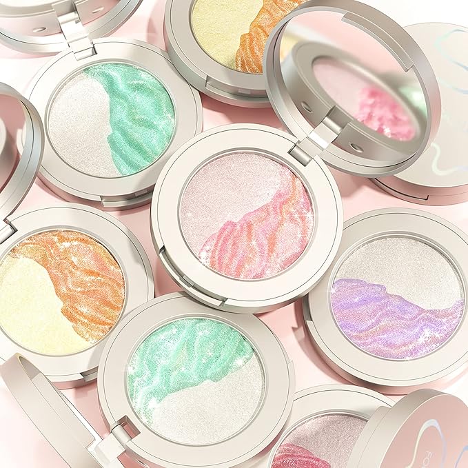 FOCALLURE Chameleon Hybrid Highlighter Powder, Metallic Bronzer Highlighter Powder Kit, Shimmer Face Illuminator Makeup Powder Palette for All Skin Tones, Highly Pigmented, #SV04 EGO