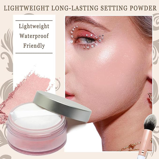 Mineral Setting Powder with brush,Shimmering Powder for Face,Lightweight Long Lasting Oil Control Face Makeup Set,Matte Concealer Setting Makeup Kit for All Skin Types(B)