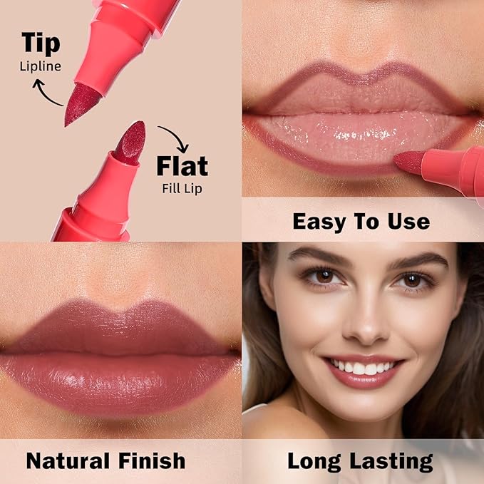 KIMUSE Lip Stain Tip Marker Set, Long Lasting Waterproof Smudgeproof Lip Liner Stain, Matte Natural Finish, All Day Wear Lip Color (Rouge Essentiel)