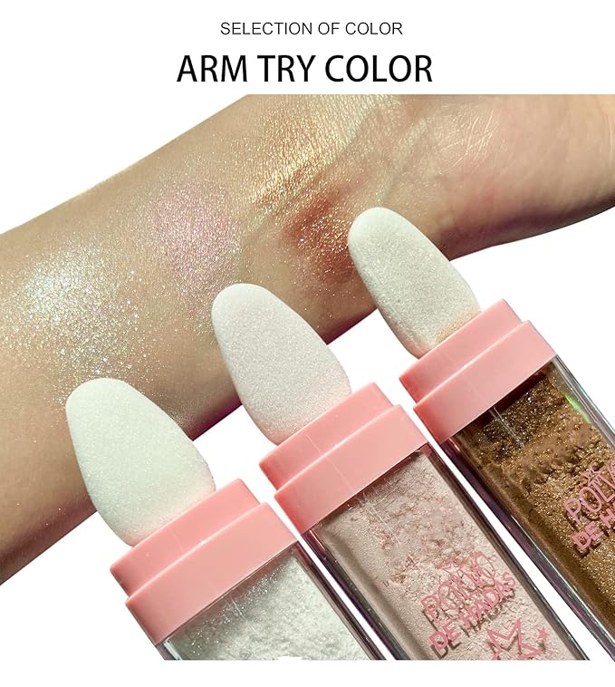 AKARY Body Glitter, Fairy Polvo De Hadas Shimmer Face Highlighter Powder & Blush Stick, Instant Glow Luminizer Duo, Glitter Face Hair High Gloss, Sparkle Smudge-Proof Highlighter Stick Party Makeup (#02 Fairy Pink)