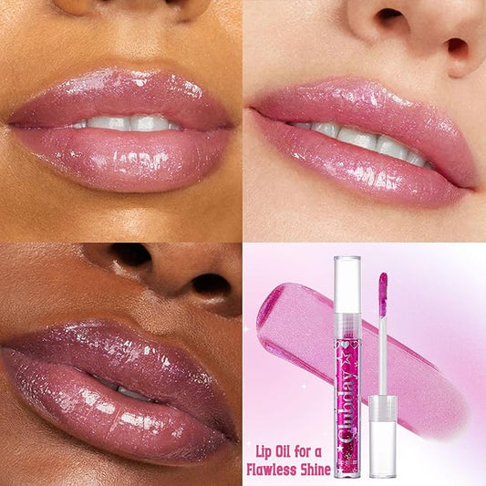 Jcoos Lip Gloss Lip Oil, Glitter Clear Lip Gloss, Purple Lip Gloss, Moisturizing, Shiny, Hydrating Lip Oil, Mint & Grapes Flavored Lip Gloss, Lip Plumper Lipgloss Sets for Girls Women Kids Teens