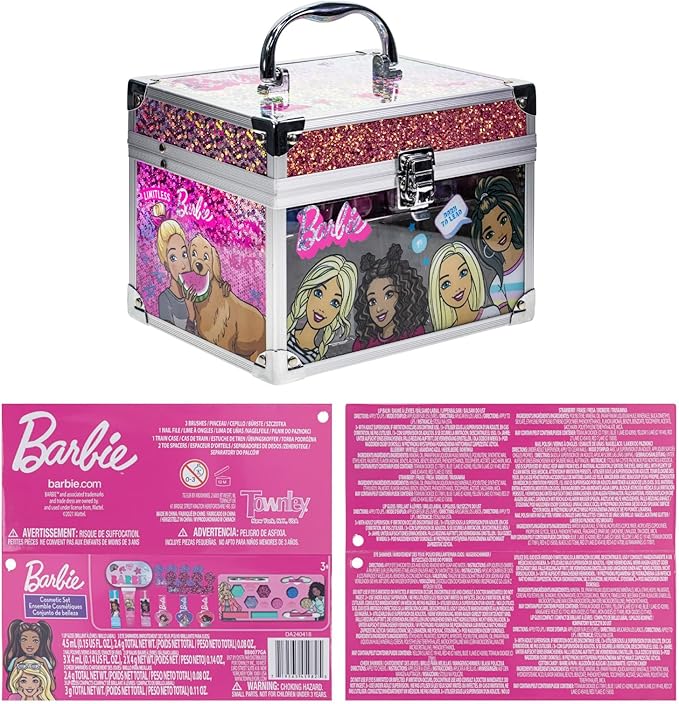 Barbie Movie Kids Makeup Kit for Girls, Real Washable Toy Makeup Set, Barbie Gift, Play Makeup and Pretend Play Toys Ages 3 4 5 6 7 8 9 10 11 12, by Townley Girl