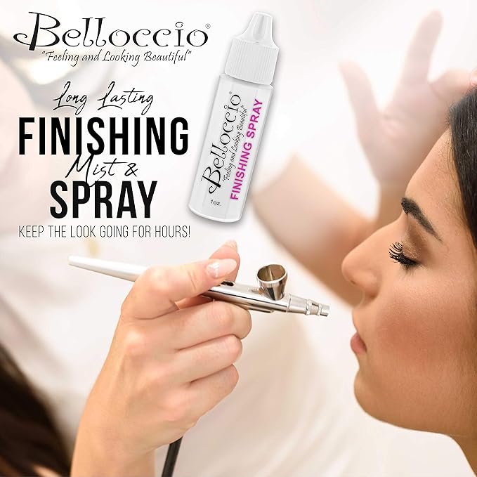 Belloccio Airbrush Makeup Finishing Spray & Setting Mist, 1 oz. Bottle - Long Lasting, Prevents Smudging and Fading - Sets Cosmetic Foundations, Concealers & Blushes