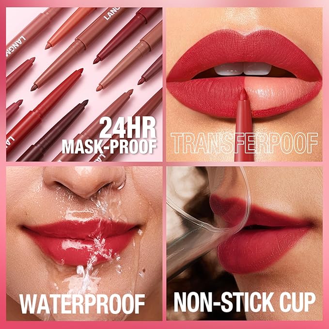 LANGMANNI 4Pcs Sculpting Matte Velvet Lip Liner Set,Smooth Creamy Texture,Waterproof And High Pigmented For Girls Daily Application Lip Makeup(9+10+11+12)