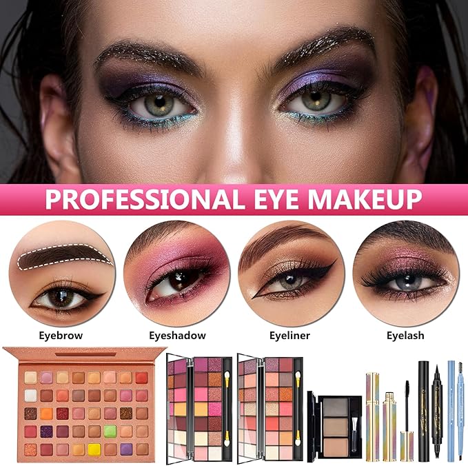 Makeup Kit for Women Full Kit, Make Up Gift Set, Makeup Bundle Includes Foundation Eyeshadow Palette BB Cream Concealer Blush Lipstick Eyeliner Mascara Cosmetic Brush Set
