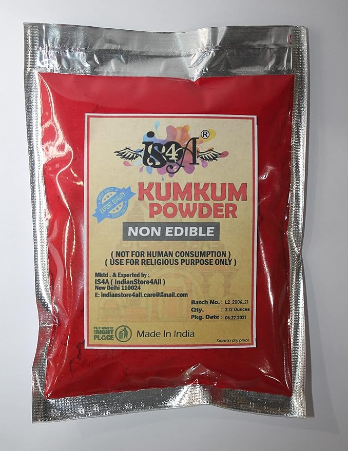 IS4A Pure Indian Dark Red kumkum Powder (Sindoor, kumkuma, Kum Kum) For Pooja, Makeup And Other Hindu Rituals (Dark Red 2.12 Ounces)