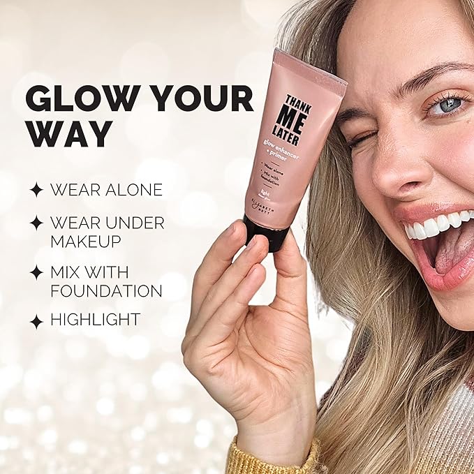 Elizabeth Mott Thank Me Later Glow Bundle: Natural Glow Enhancer Light Sheer Face Primer (30g) + Hydrating 3-in-1 Dewy Setting Spray (95ml) - Cruelty-Free Makeup Set for Radiant Skin