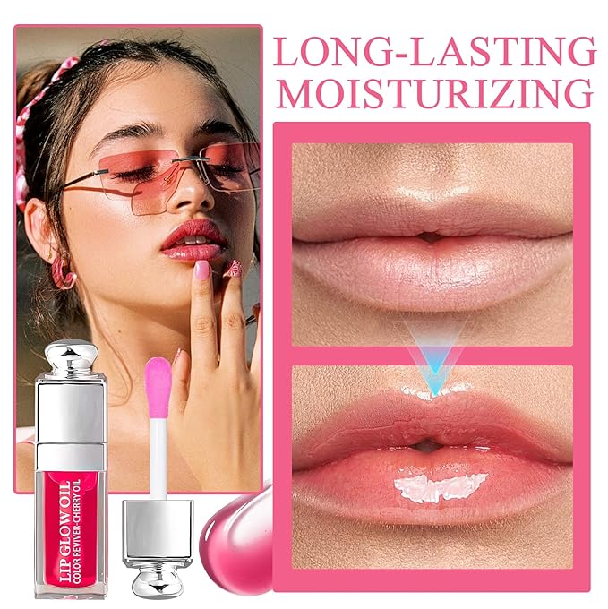 2Pcs Hydrating Lip Oil, Plumping Lip Gloss,Glossy Refreshing Long Lasting Moisturizing Tinted Lip Glow Oil for Lip Care,Hydrating No-Sticky Lip Stain Balm for Women