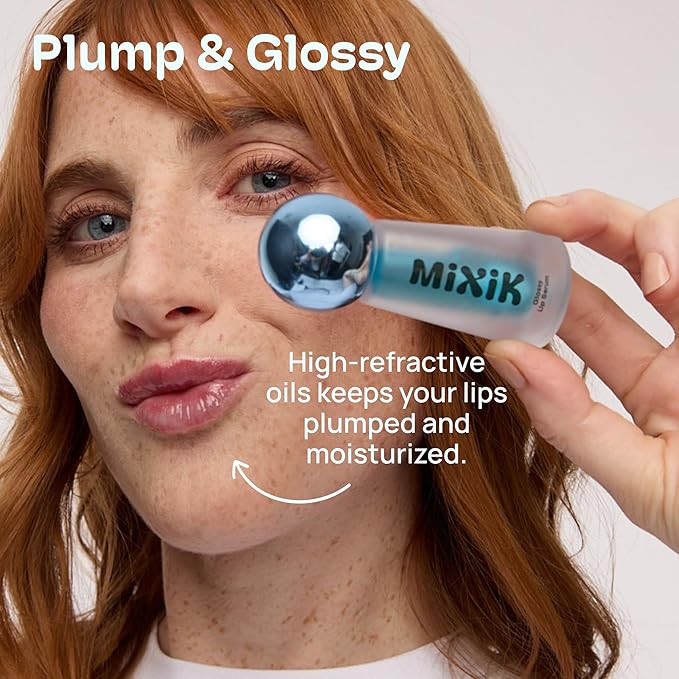 MIXIK Glossy Lip Serum, Ultra-Hydrating Lip Gloss with Blue Agave, Olive & Avocado Oils for Soft and Smooth Lips, Long Lasting Moisture without the Sticky Feel (Clear Oasis)