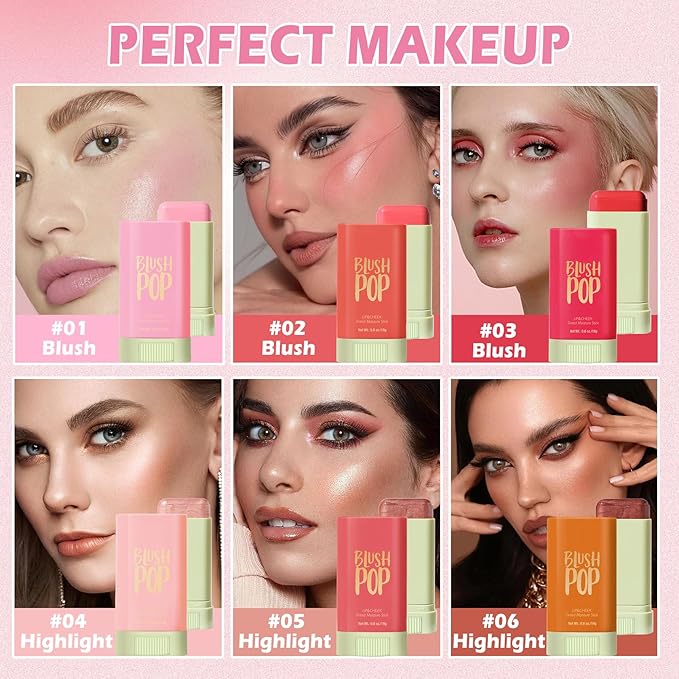 Cream Blush Stick for Cheeks Tinted Solid Moisturizer Makeup Blush Stick Natural Nude Makeup On-the-Go Blush stick for All Skin