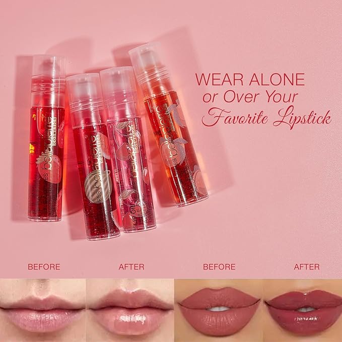 bellapierre Cosmetics 4-Piece Natural Lip Oil Kit | Moisturizing Lip Gloss Set | Fruit Flavored Lip Oil Collection with Rollerball Applicator