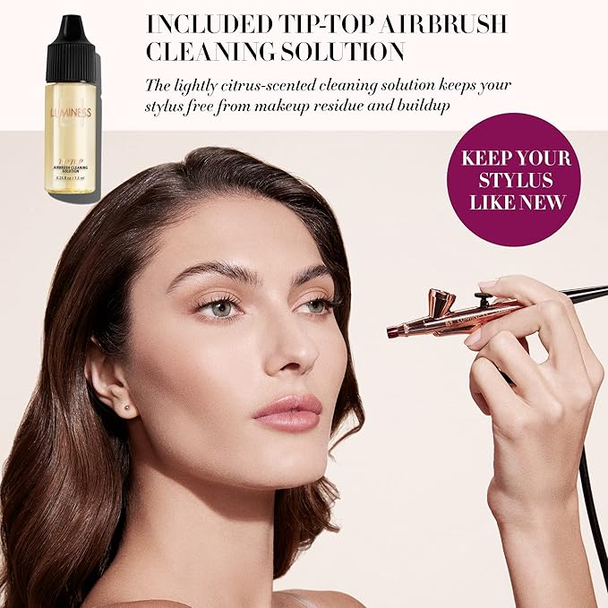 Luminess Silk 4-in-1 Airbrush Foundation Makeup Starter Kit - Deep Coverage, 6-piece - Includes 2x Silk Airbrush Foundation, Blush, Glow Highlighter, Moisturizer Primer & Airbrush Cleaning Solution