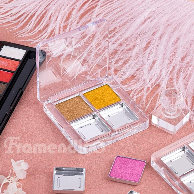 Framendino, 4 Sets Acrylic Empty Eye Shadow Pallet Grids Storage Case with Seal for DIY Craft