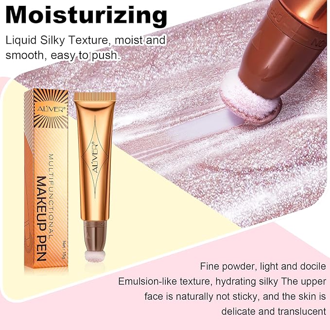 Highlighter Makeup Stick,Liquid Beauty Highlighter Wand with Cushion Applicator,Long Lasting Smooth Natural Matte Finish, Lightweight fairy Highlighter Stick (04-Celestral)