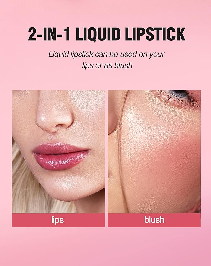 6 Colors Water Lip Tint Stain, 2 In 1 Lip & Cheek Tint Moisturizing Mini Liquid Lipstick, Matte Velvet Water Tint Lip Gloss, Blusher Water Tint Makeup, Long-lasting Waterproof Non-Sticky Lip Glaze (#06)