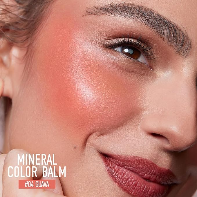 KYDA Mineral Color Balm, Buildable Shimmer Color for Lips and Cheeks, Broad spectrum SPF 35, Natural Shimmer Finish, Lightweight Blendable Creamy, Multiuse Blush Stick, GUAVA