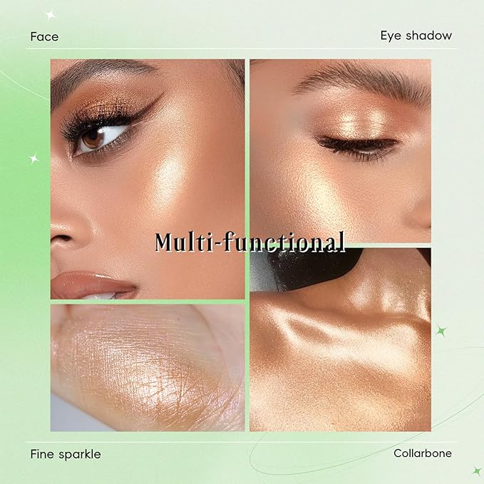 Face Highlighter Palette, Lunar Glow Highlighter Powder Makeup, Chameleon Glitter Shimmer Body Cheek Eye Highlighter, Multichrome Sparkle Holographic Color Shifting Silky Creamy Illuminator#03