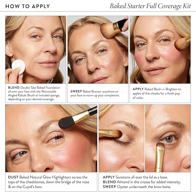 LAURA GELLER NEW YORK Baked Starter Kit - Full Coverage: Double Take Powder Foundation, Tan + Best of the Best Face Palette + Retractable Angled Kabuki Brush