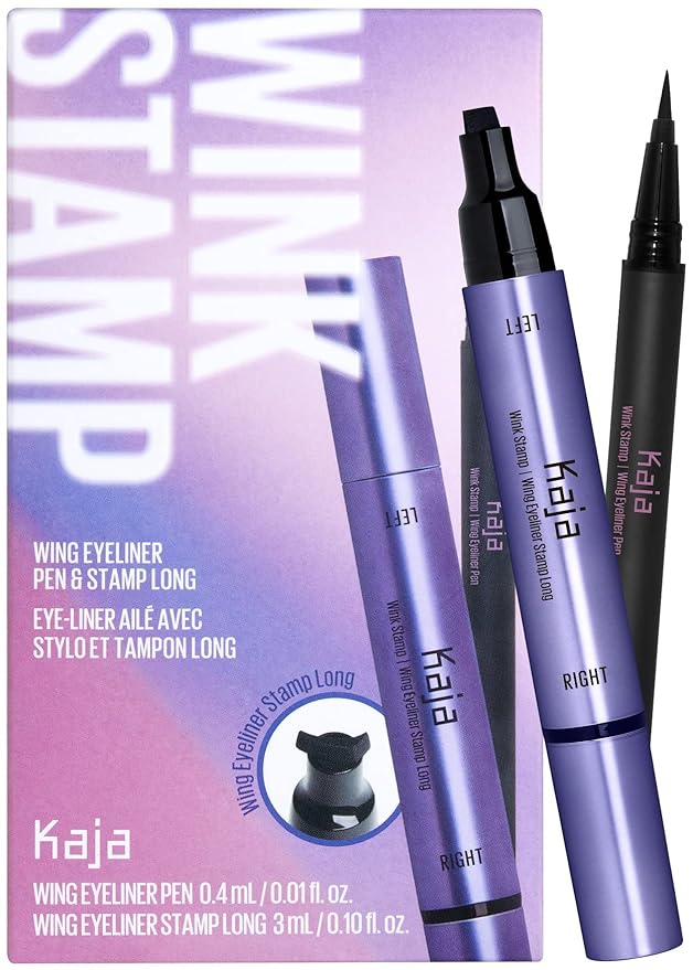 Kaja Lip & Blush Glazed Keychain Stain - Jelly Charm 01 Cherry Spritz + Wink Stamp Wing Eyeliner Pen & Stamp Long Bundle
