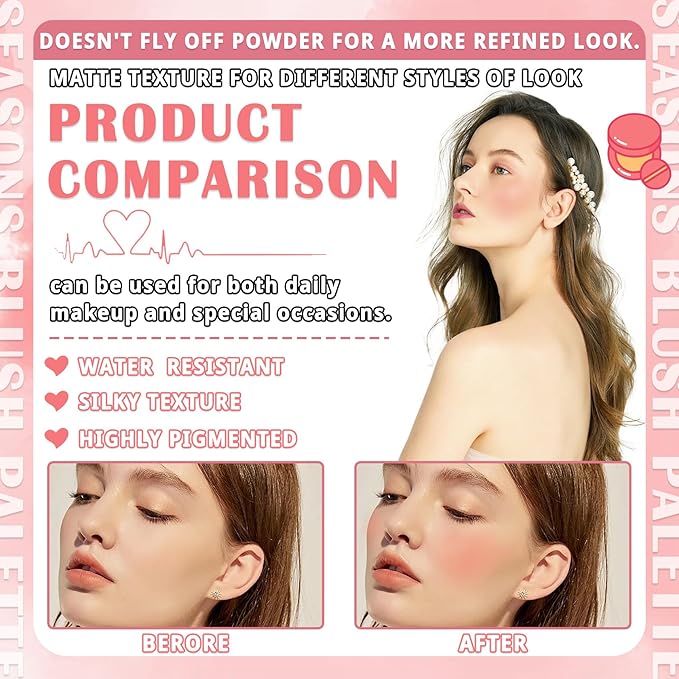 Matte Contour Blush Stick for Cheeks and Face - Buildable Shimmer Facial Blusher Shades - Blendable Cosmetic Makeup 04