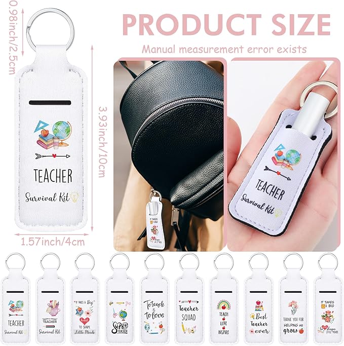 40 Pcs Teacher Appreciation Lipstick Holder with Thank You Words Portable Clip on Lip Gloss Sleeve Pouch Lipstick Holder Keychain Pocket Lip Balm Holder Thank You Gifts for Teacher