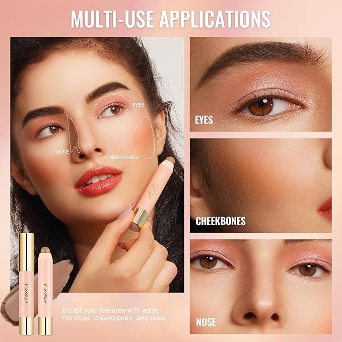 Oulac Contour Stick Makeup, Multi-use Cream Contour Stick, No Caking or Dragging, Matte Finish, Vegan, Cruelty-Free, C3 Caramel