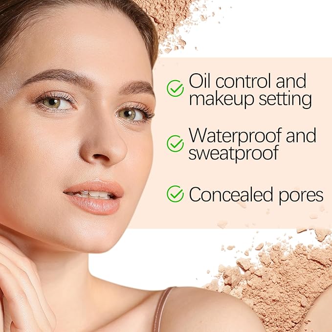 Boobeen Oil Control Face Pressed Setting Powder Compact, 24 Hour Long Lasting Translucent Setting Powder, Lightweight Matte Foundation Makeup for Conceal Pores and Lines With Puff and Mirror