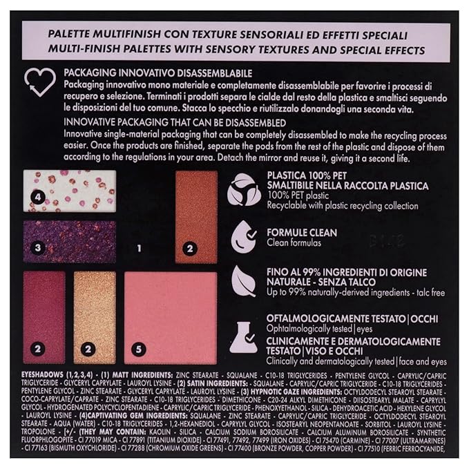 Pupa Milano Make-Up Palette S, 004 Black, 0.28 oz - 7 Pan Eyeshadow Palette and Blush Palette with Matte, Shimmer Finish - Blendable Velvety Texture - Compact Travel-Friendly - Talc-Free Eye Makeup