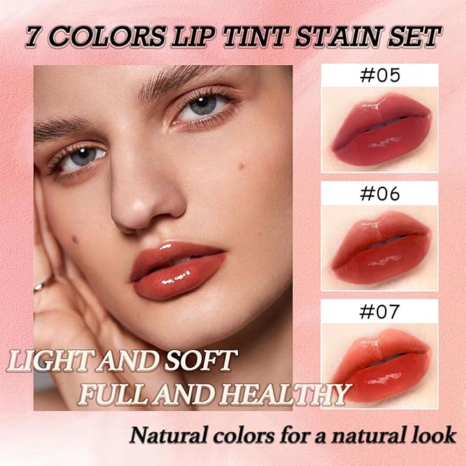 7 Colors Lip Tint Stain Set,Mini Moisturizing Liquid Lipstick,Multi-functional Lip and Cheek Stain,Plumping and Hydrating Lip Gloss,Long-lasting Non-sticky,Waterproof Korean Water Lip Tint.